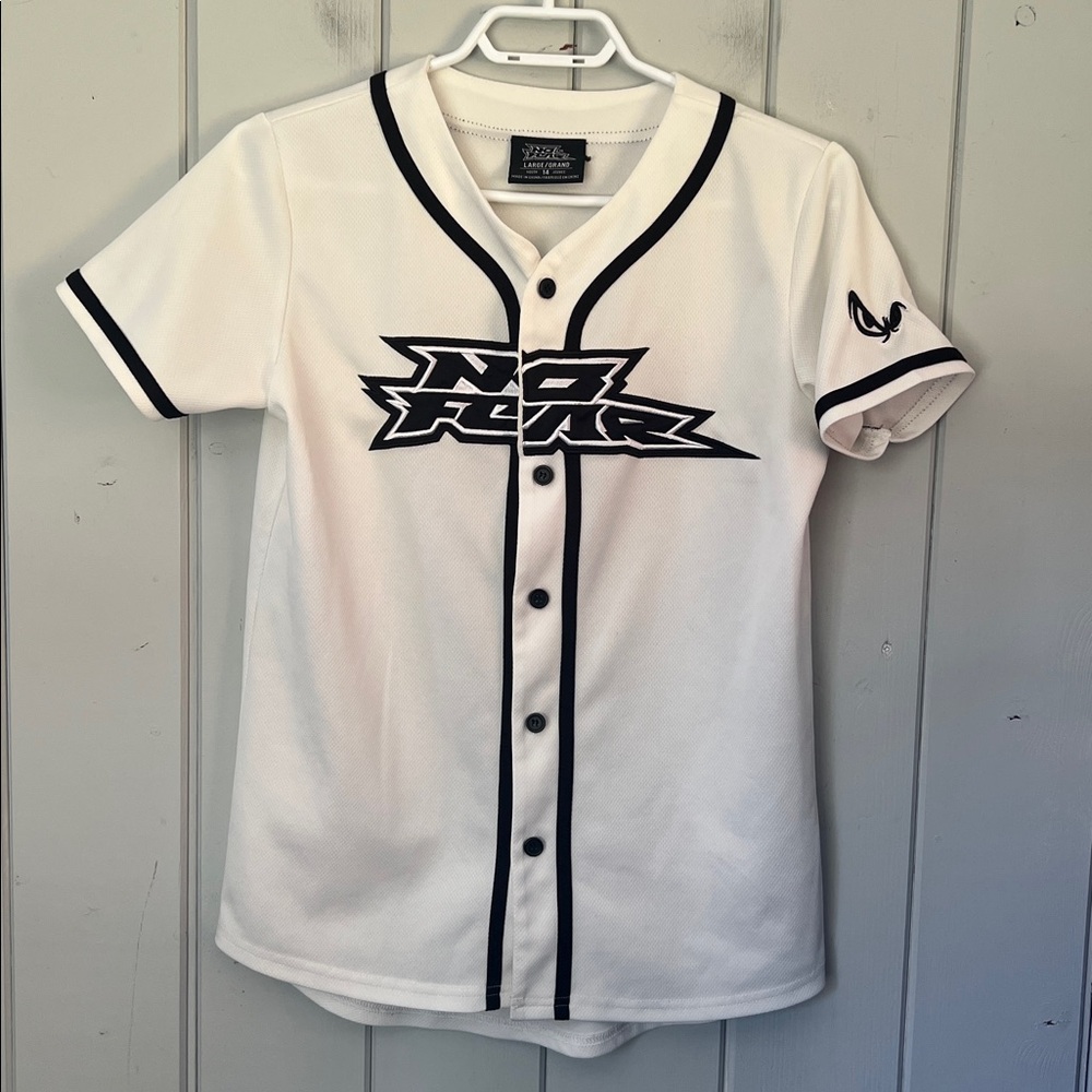 Vintage No Fear Baseball Jersey Shirt Youth Large Black White